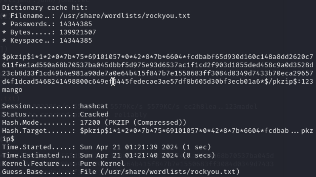 Screenshot of hashcat output